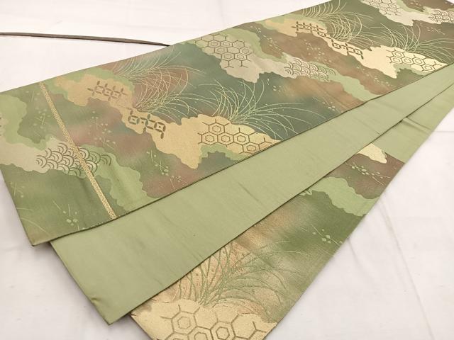 平和屋着物◎六通柄袋帯 亀甲草葉文 金糸 引箔 正絹 逸品 BAAW6044mz