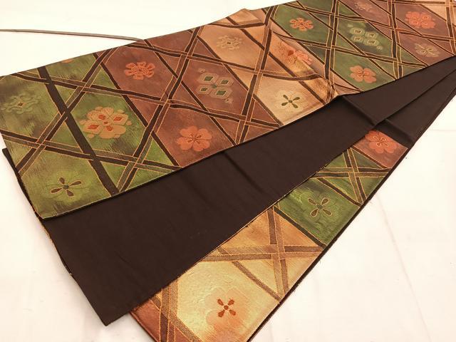 平和屋着物◎六通柄袋帯 菱花文 金糸 引箔 正絹 逸品 BAAW6063mz