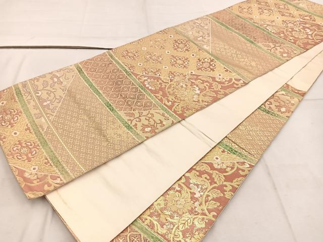 平和屋着物◎六通柄袋帯 花唐草文 金糸 正絹 逸品 BAAW6065mz