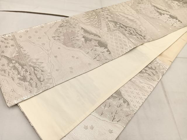 平和屋着物◎六通柄袋帯 風景文 プラチナ箔純銀二重織 正絹 逸品 BAAW6070mz