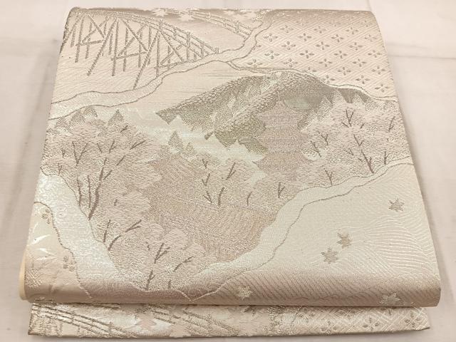 平和屋着物◎六通柄袋帯 風景文 プラチナ箔純銀二重織 正絹 逸品 BAAW6070mz