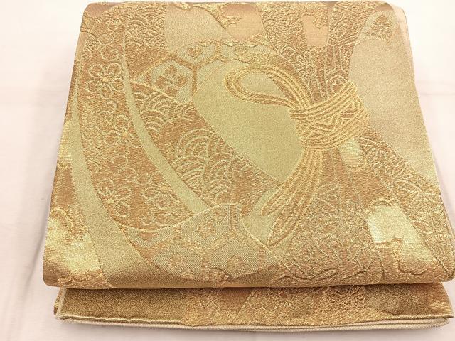 平和屋着物◎六通柄袋帯 束ね熨斗花文 金糸 正絹 逸品 BAAW6072mz