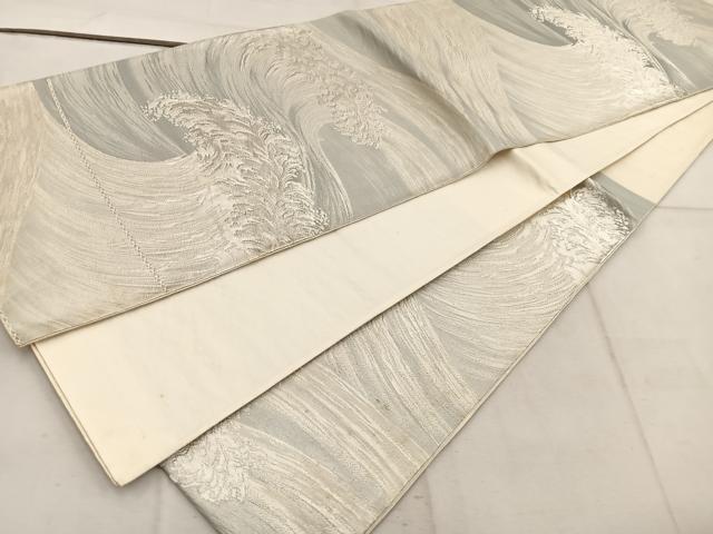 平和屋着物◎六通柄袋帯 唐織 立波文 銀糸 正絹 逸品 BAAW6079mz