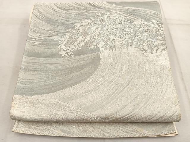 平和屋着物◎六通柄袋帯 唐織 立波文 銀糸 正絹 逸品 BAAW6079mz