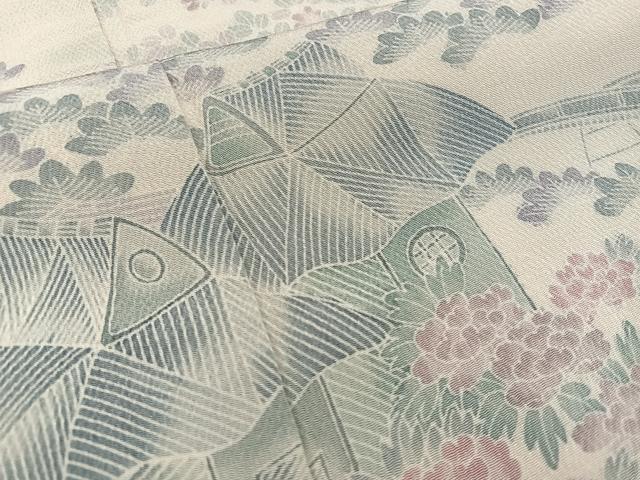 平和屋着物■訪問着 風景文 鬼しぼ縮緬 正絹 逸品 BAAW6088mz
