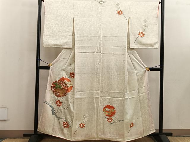 平和屋着物■訪問着 駒刺繍 雪輪枝楓文 金彩 正絹 逸品 BAAW6117mz