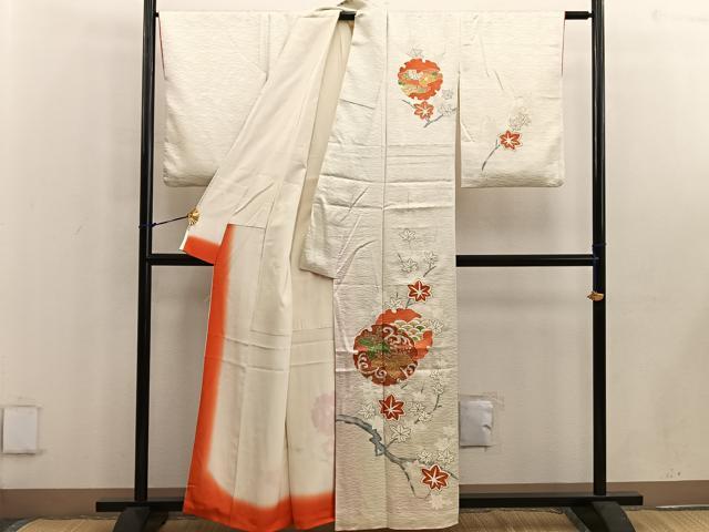 平和屋着物■訪問着 駒刺繍 雪輪枝楓文 金彩 正絹 逸品 BAAW6117mz