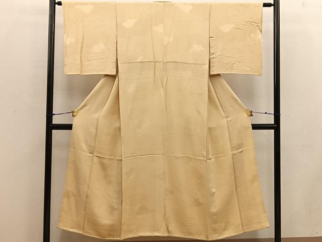 平和屋着物■上質な色無地 雲重ね花地紋 卵色 正絹 逸品 BAAW6134mz