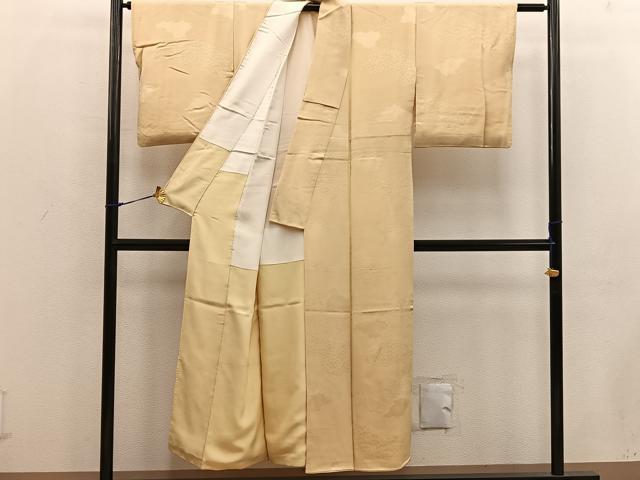 平和屋着物■上質な色無地 雲重ね花地紋 卵色 正絹 逸品 BAAW6134mz