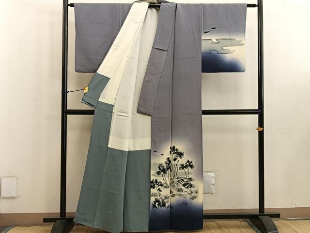 平和屋着物■訪問着 手描き 枝葉文 暈し染め 正絹 逸品 BAAW6160mz