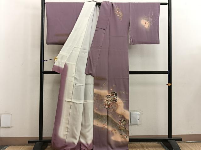 平和屋着物■訪問着 貝桶飛鶴花文 暈し染め 金彩 正絹 逸品 BAAW6168mz