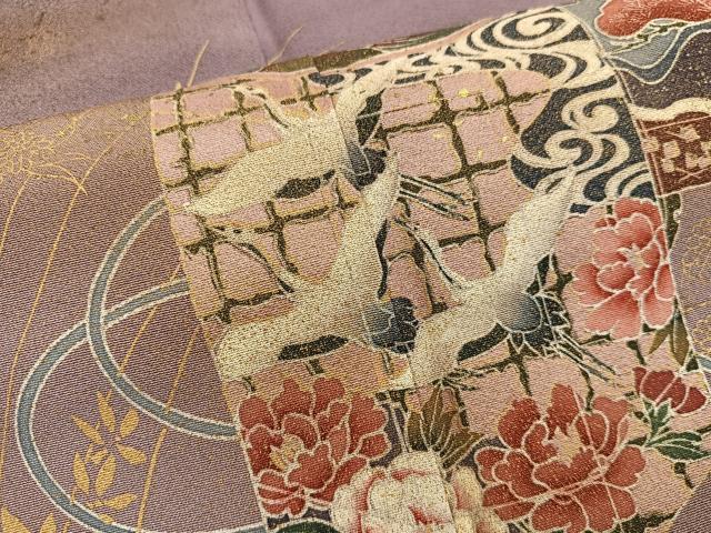 平和屋着物■訪問着 貝桶飛鶴花文 暈し染め 金彩 正絹 逸品 BAAW6168mz