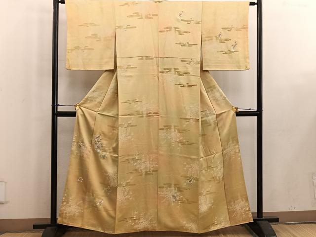 平和屋着物■上質な小紋 駒刺繍 花車文 暈し染め 正絹 逸品 BAAW6186mz