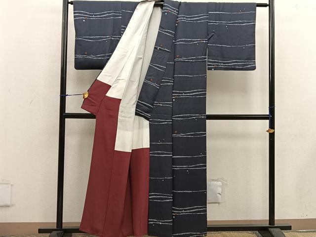 平和屋着物■上質な小紋 横段文 正絹 逸品 BAAW6206mz