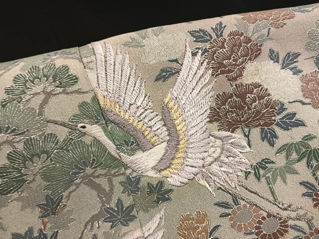 平和屋着物■豪華黒留袖 刺繍 飛鶴花文 金彩 正絹 逸品 BAAW6209mz