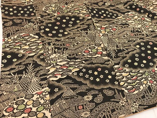 平和屋着物■上質な小紋 型染め 御所解花文 黒地 正絹 逸品 BAAW6221mz