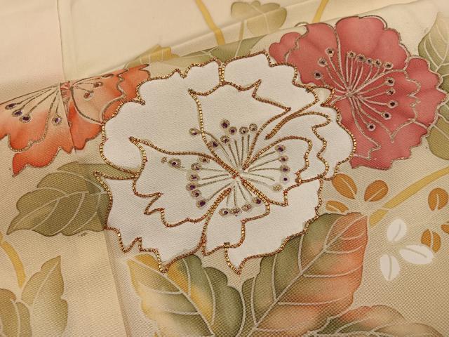 平和屋着物■訪問着 駒刺繍 草花文 暈し染め 金彩 正絹 逸品 BAAW6225mz