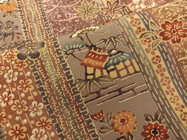平和屋着物■上質な小紋 型染め 風景花文 鬼しぼ縮緬 正絹 逸品 BAAW6237mz
