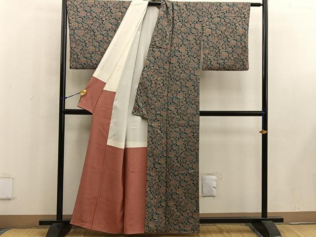 平和屋着物■上質な小紋 更紗花文 正絹 逸品 BAAW6247mz