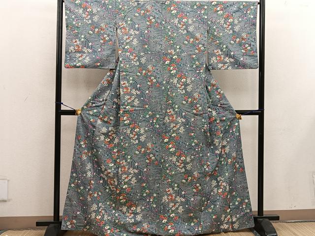 平和屋着物■上質な小紋 紬地 菊花文 正絹 逸品 BAAW6262mz