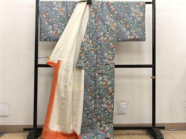 平和屋着物■上質な小紋 紬地 菊花文 正絹 逸品 BAAW6262mz