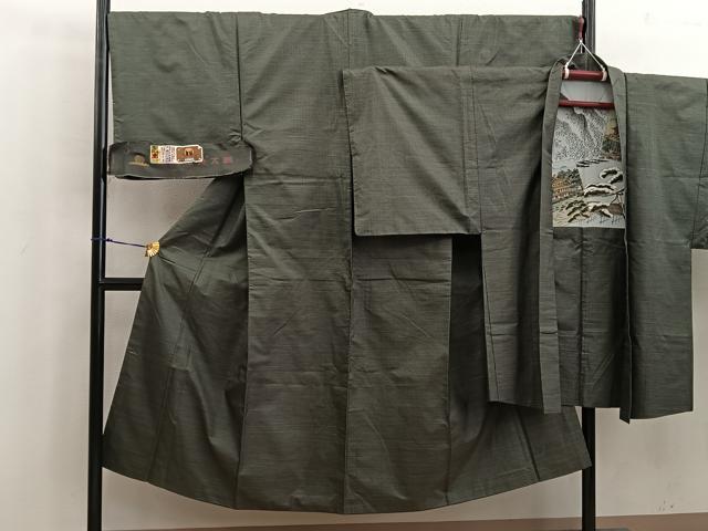 平和屋着物●男性 本場大島紬 アンサンブル 絣文様 証紙付き 正絹 逸品 BAAW6387mz