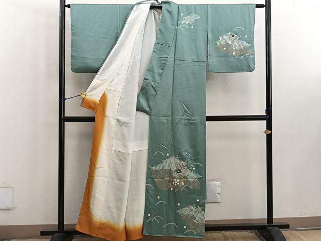 平和屋着物■訪問着 絞り 刺繍 椿 金彩 正絹 逸品 BAAW6392mz