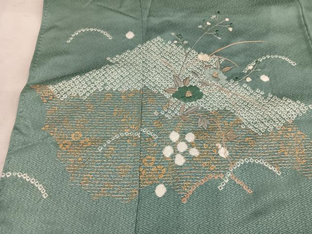 平和屋着物■訪問着 絞り 刺繍 椿 金彩 正絹 逸品 BAAW6392mz