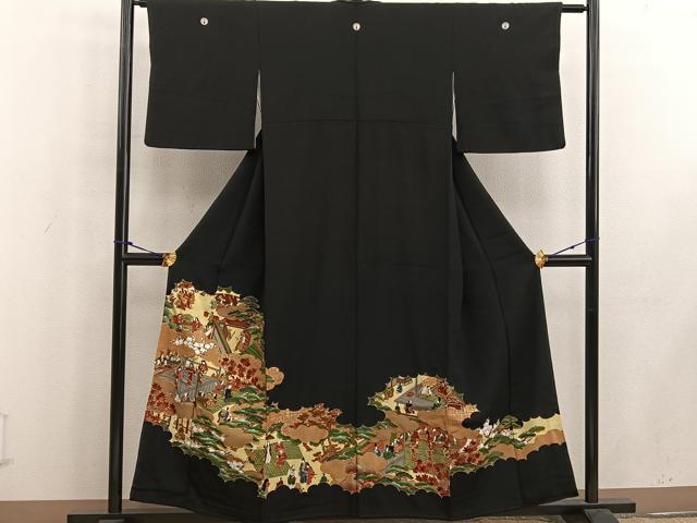 平和屋着物■豪華黒留袖 駒刺繍 人物花文 金彩 正絹 逸品 BAAW6417mz
