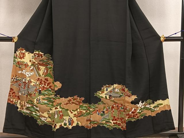 平和屋着物■豪華黒留袖 駒刺繍 人物花文 金彩 正絹 逸品 BAAW6417mz