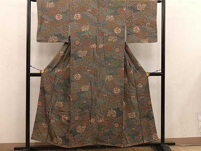 平和屋着物■上質な小紋 更紗陶器花蝶文 正絹 逸品 未使用 BAAW6423mz
