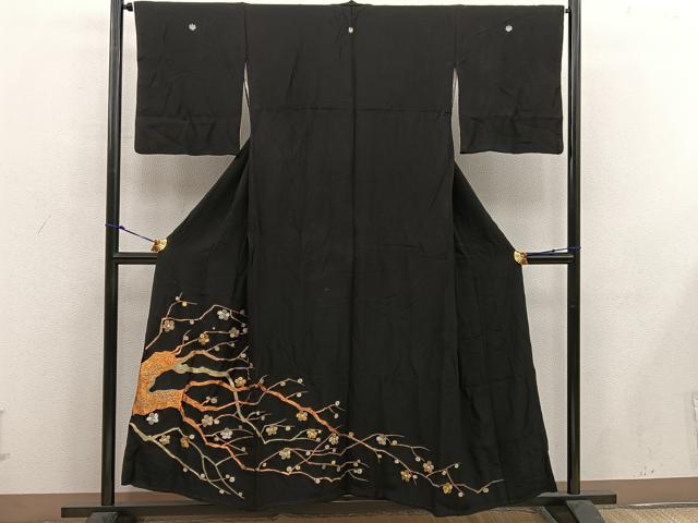 平和屋着物■豪華黒留袖 総刺繍 枝梅文 金銀糸 正絹 逸品 BAAW6429mz