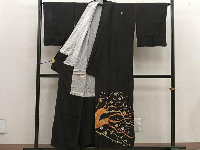 平和屋着物■豪華黒留袖 総刺繍 枝梅文 金銀糸 正絹 逸品 BAAW6429mz