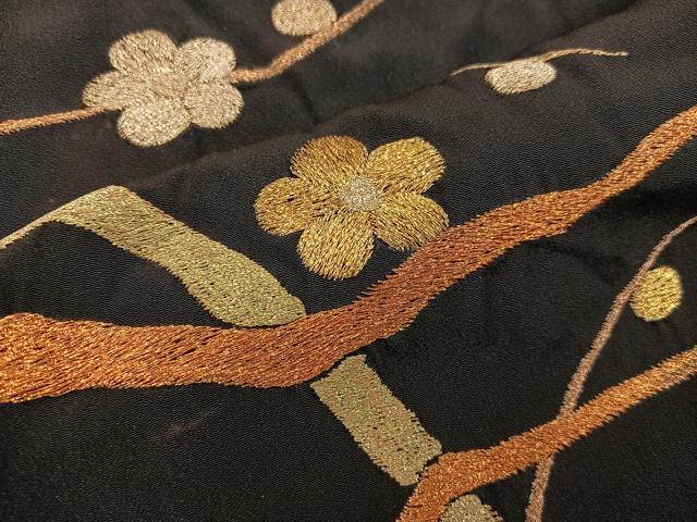平和屋着物■豪華黒留袖 総刺繍 枝梅文 金銀糸 正絹 逸品 BAAW6429mz
