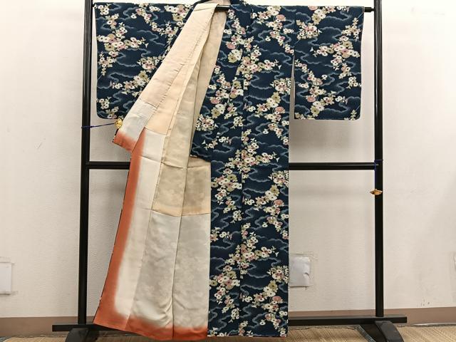 平和屋着物■上質な小紋 雲重ね菊花文 正絹 逸品 BAAW6437mz