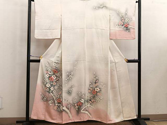 平和屋着物■訪問着 手描き 枝花文 暈し染め 正絹 逸品 BAAW6443mz