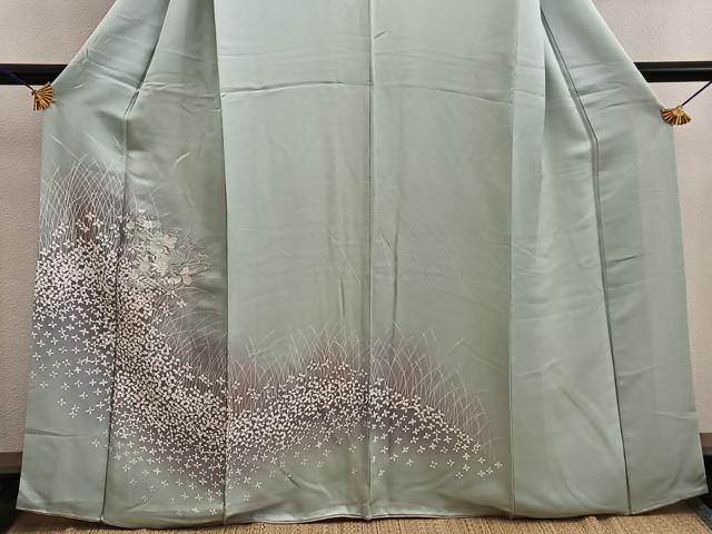 平和屋着物■訪問着 刺繍 檜扇花文 暈し染め 正絹 逸品 BAAW6449mz