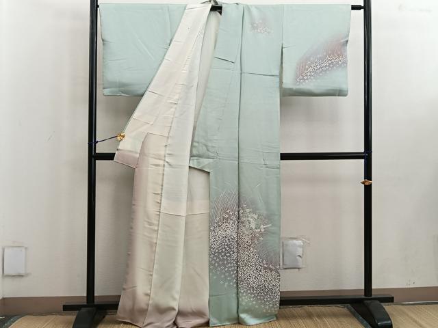 平和屋着物■訪問着 刺繍 檜扇花文 暈し染め 正絹 逸品 BAAW6449mz