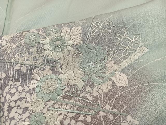 平和屋着物■訪問着 刺繍 檜扇花文 暈し染め 正絹 逸品 BAAW6449mz