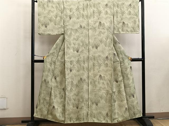 平和屋着物■上質な小紋 紬地 草葉文 正絹 逸品 BAAW6457mz
