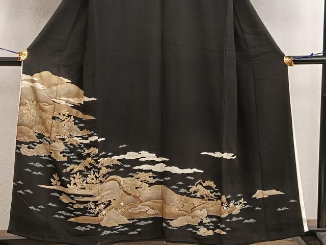 平和屋着物■豪華黒留袖 遠山枝花文 金彩 正絹 逸品 BAAW6469mz