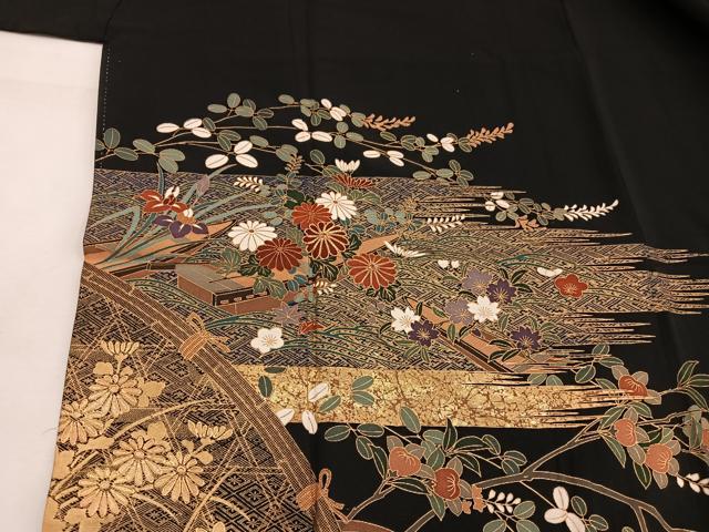 平和屋着物■豪華黒留袖 駒刺繍 籬菊花文 金彩 正絹 逸品 BAAW6472mz