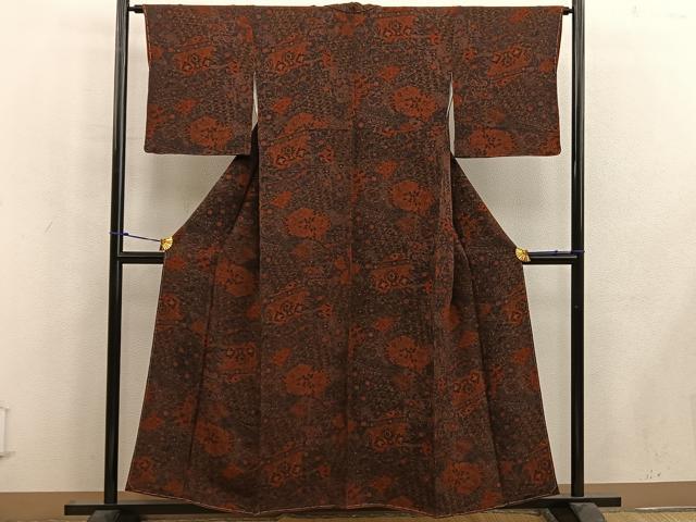 平和屋着物■上質な小紋 切嵌更紗花文 鬼しぼ縮緬 正絹 逸品 未使用 BAAW6495mz