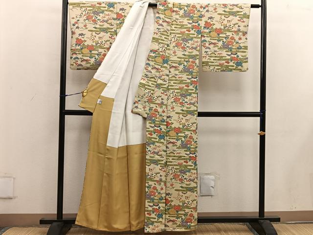 平和屋着物■上質な小紋 エ霞牡丹花文 京都きもの友禅扱い 正絹 逸品 BAAW6502mz