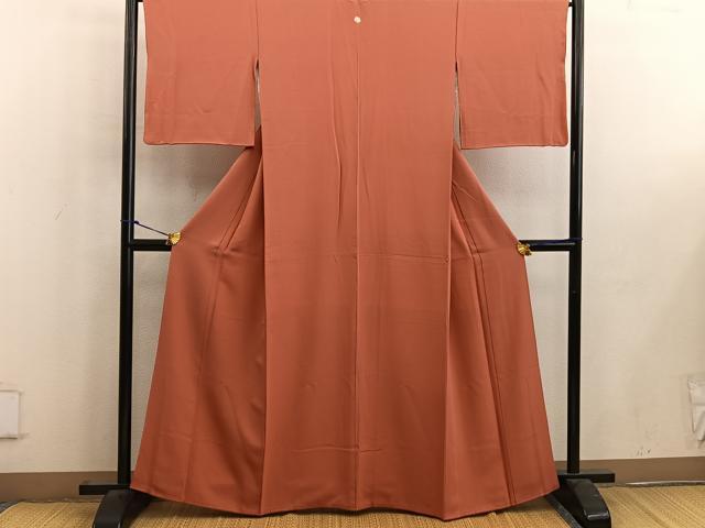 平和屋着物■上質な色無地 赤丹色 正絹 逸品 BAAW6532mz