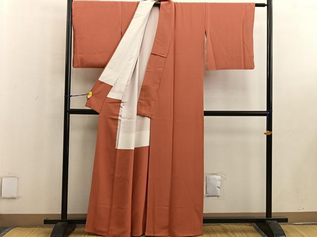 平和屋着物■上質な色無地 赤丹色 正絹 逸品 BAAW6532mz