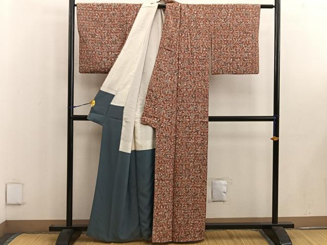 平和屋着物■上質な小紋 ろうけつ染め 草葉文 正絹 逸品 BAAW6540mz