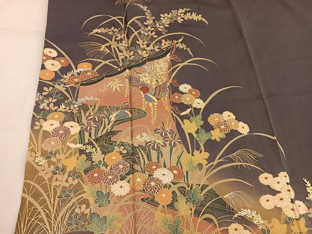 平和屋着物■訪問着 花鳥文 暈し染め 金彩 正絹 逸品 BAAW6543mz
