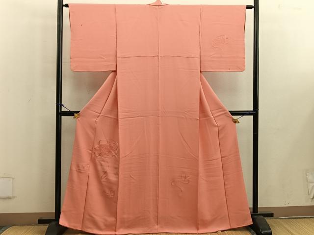 平和屋着物■無地絵羽訪問着 総刺繍 スワトウ刺繍 地紙重ね花文 珊瑚朱色 正絹 逸品 BAAW6579mz