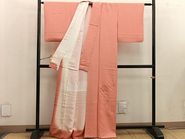 平和屋着物■無地絵羽訪問着 総刺繍 スワトウ刺繍 地紙重ね花文 珊瑚朱色 正絹 逸品 BAAW6579mz